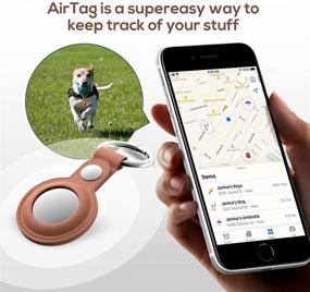 img 2 attached to 🔵 Blue Leather AirTag Case with Keychain Loop Ring Holder - Compatible with Apple Air Tags 2021 | Anti-Lost Scratch-Resistant Tracker Finder Protector for Key-Ring, Dog, and Cat Collar
