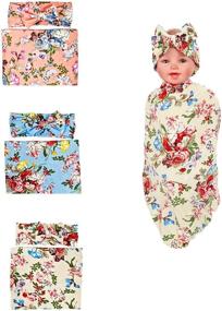 img 1 attached to 👶 3-Piece Swaddle Blanket, Receiving Blankets, and Headbands Set for Newborn Baby Girl Boy - MarJunSep Collection