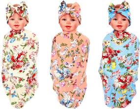 img 2 attached to 👶 3-Piece Swaddle Blanket, Receiving Blankets, and Headbands Set for Newborn Baby Girl Boy - MarJunSep Collection