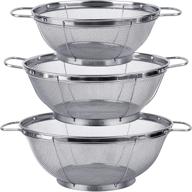 🔍 versatile 3 pack stainless steel colander sieves with handles & resting base - multi size mesh strainer baskets for strain, drain, rinse or steam logo