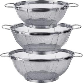 img 4 attached to 🔍 Versatile 3 Pack Stainless Steel Colander Sieves with Handles & Resting Base - Multi Size Mesh Strainer Baskets for Strain, Drain, Rinse or Steam