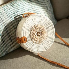 img 3 attached to 👜 Женская сумка из ротанга круглой формы с плечевым ремнем для пляжа летом