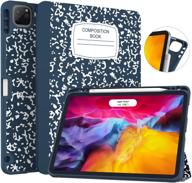 📱 soke new ipad pro 11 case 2020 & 2018 with pencil holder - full body protection, apple pencil charging, auto wake/sleep - book navy logo