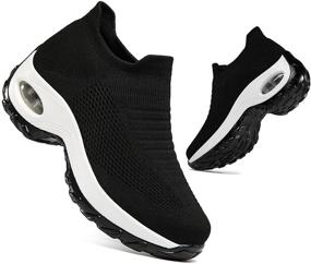 img 4 attached to 👟 Women's Slip-On Socks Sneakers - Lightweight Breathable Mesh Air Cushion Shoes for Walking, Fashionable Athletic Nurse Dance Casual Platform Loafers