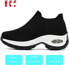 img 3 attached to 👟 Women's Slip-On Socks Sneakers - Lightweight Breathable Mesh Air Cushion Shoes for Walking, Fashionable Athletic Nurse Dance Casual Platform Loafers