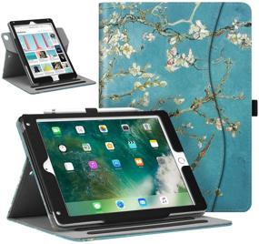 img 4 attached to 🌸 Fintie 360-Degree Rotating Smart Stand Cover with Corner Protection, Pocket, Pencil Holder, Auto Sleep/Wake for iPad 9.7" 2018/2017, iPad Air 2 / iPad Air – Blossom Design