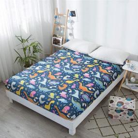 img 3 attached to 🦕 NATURETY Kids Fitted Sheet with Extra Deep Pocket - Thicken Printed Fabric Bed Sheets for Teens (Navy Blue Dinosaur, Twin Size)