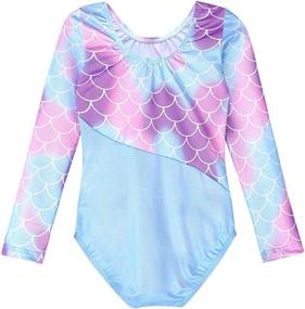 img 3 attached to 🌈 Sparkly Mermaid Butterfly Leotard for Girls Gymnastics, Ballet, and Dance with Long Sleeves - Blue/Pink