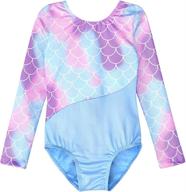 🌈 sparkly mermaid butterfly leotard for girls gymnastics, ballet, and dance with long sleeves - blue/pink logo