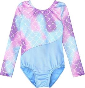 img 4 attached to 🌈 Sparkly Mermaid Butterfly Leotard for Girls Gymnastics, Ballet, and Dance with Long Sleeves - Blue/Pink