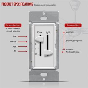 img 2 attached to ⚙️ ENERLITES 3 Speed Ceiling Fan Control and Dimmer Light Switch, 2.5A Single Pole Light Fan Switch, 300W Incandescent Load, No Neutral Wire Needed, 17001-F3-W, White, Pack of 2