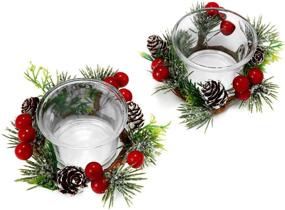 img 4 attached to 🕯️ OYATON Christmas Votive Candle Holders: Festive Snowy Pinecone Berry Candle Rings, Decorative Glass Tealight Holder Set of 2 – Ideal for Home, Wedding, Living Room & Bedroom Décor (Candles Not Included)