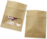 🛍️ 100 pack clear window airtight brown kraft paper bags for zip food storage lock, small reclosable seal bags 2.7x3.5inch (inner size 2.36x2.36inch), zipper resealable heat seal pouch, smell proof sample coffee логотип