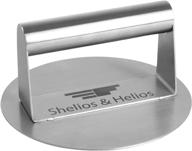 🍔 shelios & helios stainless steel smash burger press - 6.5 inch round bbq grill press for flawless smash burgers - ideal griddle accessories for flat top grill and skillet - easy to use and dishwasher safe логотип