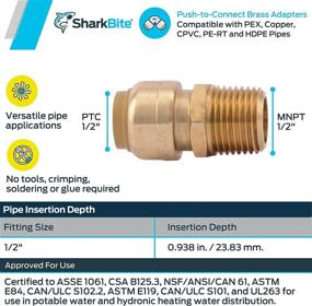 img 2 attached to 🔧 U120LFA SharkBite Straight Connector Plumbing Fitting - Push-to-Connect, PEX, Copper, CPVC, HDPE, 1/2 Inch x Threaded 1/2 Inch MNPT