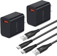 бандл бесгудс usb c зарядное устройство и кабель type c длиной 6 футов - два зарядных адаптера 18w, совместимых с samsung galaxy s10 s9 s8 note 8 9, htc и другими устройствами. логотип