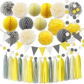 img 4 attached to 🐘 Yellow Grey Elephant Baby Shower Decorations - You are My Sunshine Party Decor - Gray and Yellow Nursery Decor - Honeycomb Balls for Bridal Shower and Birthday Celebrations