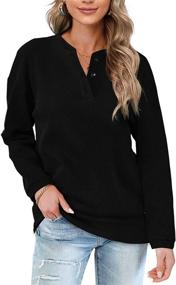 img 4 attached to 👚 OFEEFAN Ladies' Casual Henley Button Up Long Sleeve Tunic Tops with Sweatshirt Style