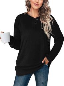 img 3 attached to 👚 OFEEFAN Ladies' Casual Henley Button Up Long Sleeve Tunic Tops with Sweatshirt Style