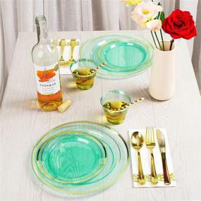 img 1 attached to 🍽️ 400-Piece Green and Gold Dinnerware Set - Complete 50 Guest Party Supplies - 100 Green Plastic Plates, 50 Party Cups, 150 Gold Plastic Silverware, 50 Napkins, 50 Straws - Perfect for Green Plates and Napkins Party Decor