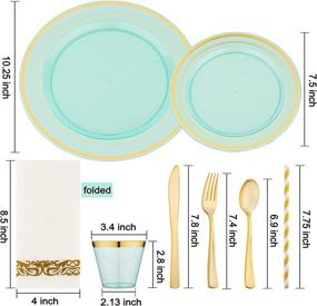 img 2 attached to 🍽️ 400-Piece Green and Gold Dinnerware Set - Complete 50 Guest Party Supplies - 100 Green Plastic Plates, 50 Party Cups, 150 Gold Plastic Silverware, 50 Napkins, 50 Straws - Perfect for Green Plates and Napkins Party Decor