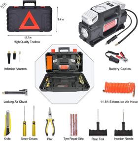 img 3 attached to 🔧 GSPSCN Portable 12V Air Compressor Pump with Toolbox, Heavy Duty Dual Cylinders Tire Inflator 150PSI - Includes Tire Repair Kit, Warning Triangle, Car/Truck/SUV/Dinghy/RV Adapter, Air Bed, and More