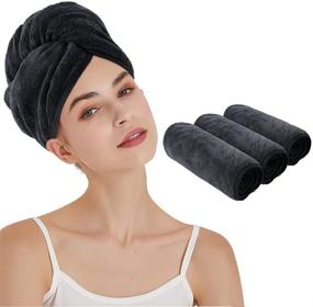 img 4 attached to KinHwa Quick Dry Hair Towel: Super Absorbent Drying Towel for Women with Curly, Long & Thick Hair - Anti-frizz, Large Size (3 Pack, Black)