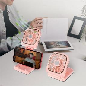 img 3 attached to 💨 USB Rechargeable Handheld Fan - Portable Personal Fan for Women, Small Neck Fan - Ideal Mini Desk Fan with Power Bank & Phone Stand Feature for Travel, Indoor & Outdoor Use (Pink)