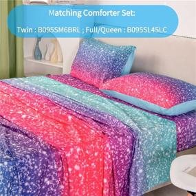 img 1 attached to 🌈 RYNGHIPY Colorful Glitter Bed Sheet Collections: Glitter Rainbow Theme Fitted Sheet Queen Size, Mermaid Design Sheets Set for Girls - Pink Blue,Queen