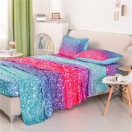 🌈 rynghipy colorful glitter bed sheet collections: glitter rainbow theme fitted sheet queen size, mermaid design sheets set for girls - pink blue,queen logo