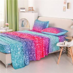 img 4 attached to 🌈 RYNGHIPY Colorful Glitter Bed Sheet Collections: Glitter Rainbow Theme Fitted Sheet Queen Size, Mermaid Design Sheets Set for Girls - Pink Blue,Queen