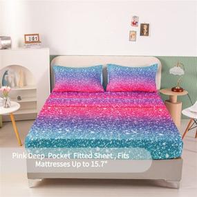 img 3 attached to 🌈 RYNGHIPY Colorful Glitter Bed Sheet Collections: Glitter Rainbow Theme Fitted Sheet Queen Size, Mermaid Design Sheets Set for Girls - Pink Blue,Queen