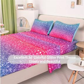 img 2 attached to 🌈 RYNGHIPY Colorful Glitter Bed Sheet Collections: Glitter Rainbow Theme Fitted Sheet Queen Size, Mermaid Design Sheets Set for Girls - Pink Blue,Queen