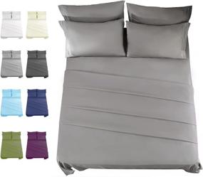 img 4 attached to EASELAND Queen Size Bed Sheet Set - 6-Piece Microfiber Bedding Sheet & Pillowcases in Grey, Deep Pocket Fits 8-16 Inches