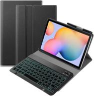samsung galaxy tab s7 plus 12.4 inch 2020 keyboard leather case: backlit slim pu case with wireless bluetooth keyboard, stand & removable shell in black for s7+ sm-t970/t975/t976 release логотип