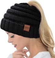 👩 zooron women's ponytail beanie hat: warm cable knit winter skull cap with high messy style logo