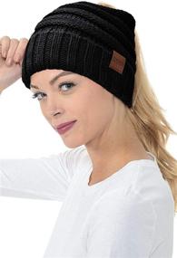 img 3 attached to 👩 ZOORON Women's Ponytail Beanie Hat: Warm Cable Knit Winter Skull Cap with High Messy Style