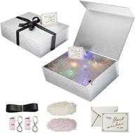 🎁 collapsible magnetic closure gift box - large present box for birthday, christmas; bridesmaid groomsman luxury gift box with lid, including led string lights, ribbon, shredded paper filler, card logo