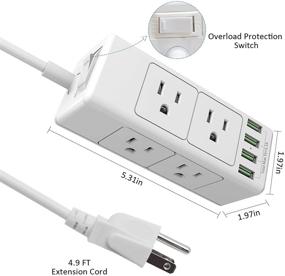 img 2 attached to 💡 White Power Strip with USB Ports & 6 Outlet Surge Protector - ETL Listed, 5FT Extension Cord