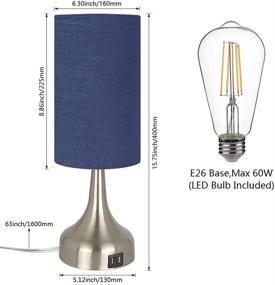 img 1 attached to Haian Set of 2 Dimmable Touch Control Table Lamps with USB Port - Modern Navy Blue Cylinder Lampshade for Living Room, Bedroom & Study