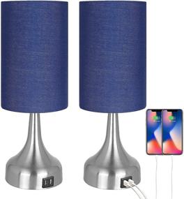 img 4 attached to Haian Set of 2 Dimmable Touch Control Table Lamps with USB Port - Modern Navy Blue Cylinder Lampshade for Living Room, Bedroom & Study