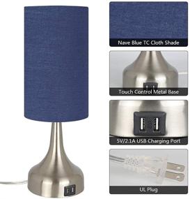 img 2 attached to Haian Set of 2 Dimmable Touch Control Table Lamps with USB Port - Modern Navy Blue Cylinder Lampshade for Living Room, Bedroom & Study