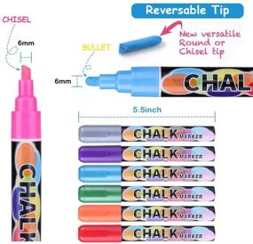 img 2 attached to 🖍️ Автом Жидкие меловые маркеры, набор из 12 маркеров для доски с ластиком и тонким наконечником, яркие неоновые меловые ручки для вывесок, окон, стекла и поверхностей - реверсивный наконечник 6 мм.