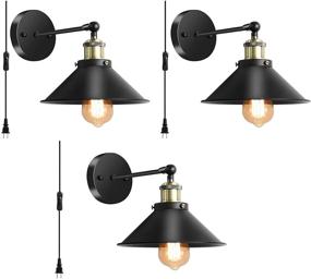 img 2 attached to 🛋️ Set of 3 Vintage Industrial Plug-In Wall Sconces with On/Off Switch, Swing Arm Bedside Lamps for Bathroom Bedroom Porch Kitchen Living Room