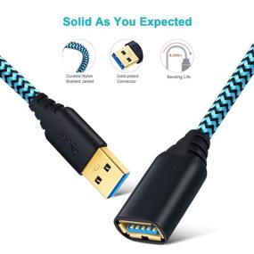 img 3 attached to 🔌 Besgoods 2-Pack USB-кабель USB-продление, 10 футовое нейлоновое оплетение USB 3.0 удлинительный кабель - мужской разъем A к женскому разъему A, быстрый передаточный кабель с золотистым разъемом - синий