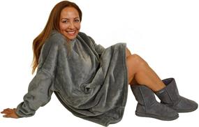 img 2 attached to 🧥 Ethicked Oversized Wearable Blanket Hoodie - Cozy Gray Hooded Blanket for Women, Men & Kids