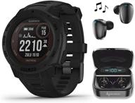 🔋 black garmin instinct solar tactical edition premium gps smartwatch bundle with wearable4u ultimate black earbuds and charging power bank case logo