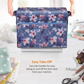 img 1 attached to 🧵 FINPAC Sewing Machine Dust Cover with Side Handle and Sewing Essentials Pockets - Blooming Hibiscus Design for Standard Singer, Brother, and Janome Sewing Machines