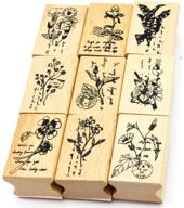 🌸 youkwer 9 pcs classical plants and flowers style wooden rubber stamps set - create stunning diy scrapbooks and journals with beautiful plant designs logo