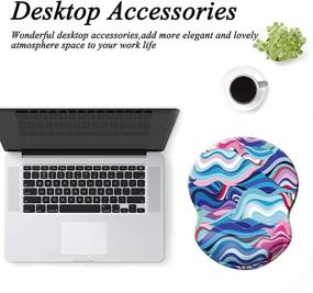 img 2 attached to 🖱️ HEVITDA Эргономичный коврик для мыши с поддержкой запястья - милый нескользящий ПУ основа для офиса и игр - абстрактные синие розовые волны